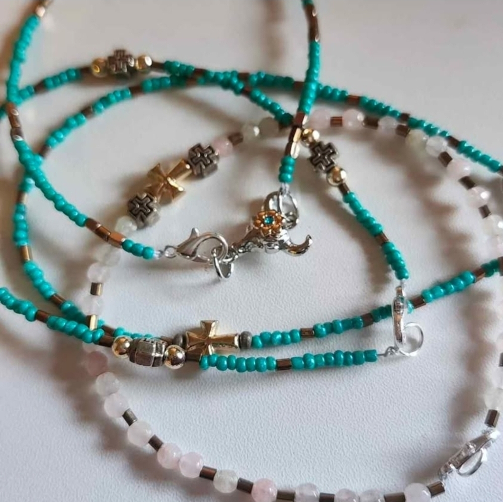 Turquoise and Silver Beaded Anklers